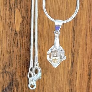 5ct Natural Raw Herkimer Diamond Pendant .925 Bezel & .925 (22") Necklace 1mm